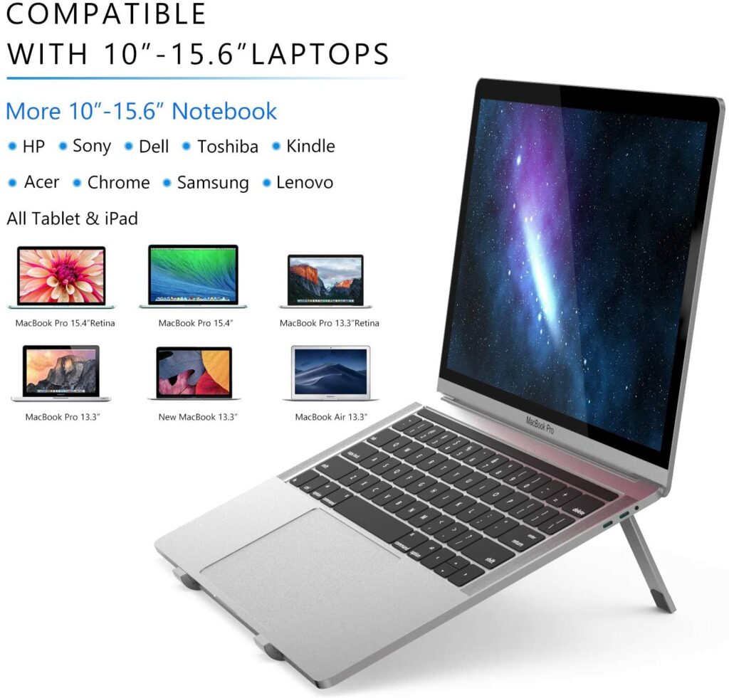 Konohan Faltbarer Laptop-Ständer Aus Aluminium – 4er-Set, Silber/schwarz | Höhenverstellbar 30,5-43,2 Cm, Rutschfeste Silikonringe